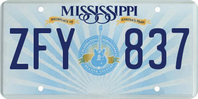 MS license plate ZFY837