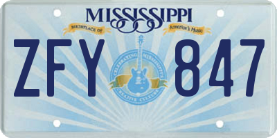 MS license plate ZFY847