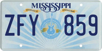 MS license plate ZFY859