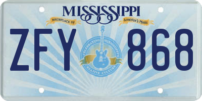 MS license plate ZFY868