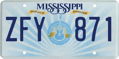 MS license plate ZFY871