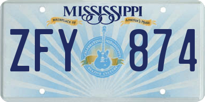 MS license plate ZFY874