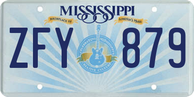 MS license plate ZFY879