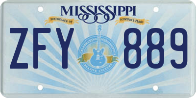 MS license plate ZFY889
