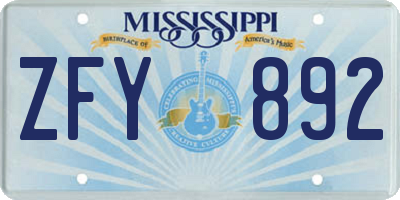 MS license plate ZFY892