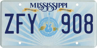 MS license plate ZFY908
