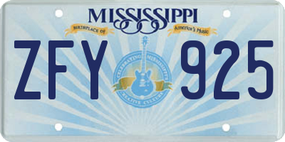 MS license plate ZFY925