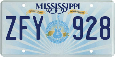 MS license plate ZFY928