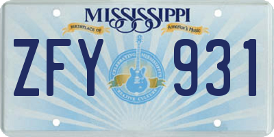 MS license plate ZFY931