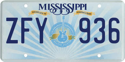 MS license plate ZFY936
