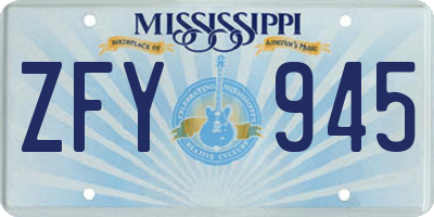 MS license plate ZFY945