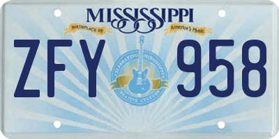 MS license plate ZFY958