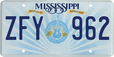 MS license plate ZFY962