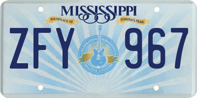 MS license plate ZFY967