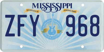 MS license plate ZFY968
