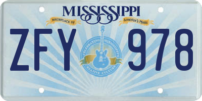 MS license plate ZFY978