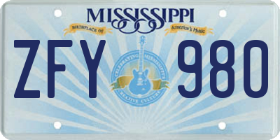 MS license plate ZFY980
