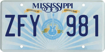 MS license plate ZFY981