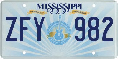 MS license plate ZFY982