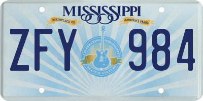 MS license plate ZFY984