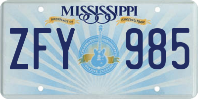 MS license plate ZFY985