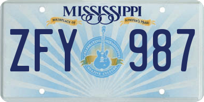 MS license plate ZFY987