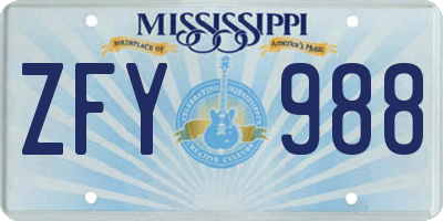 MS license plate ZFY988