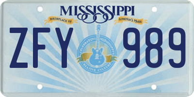 MS license plate ZFY989
