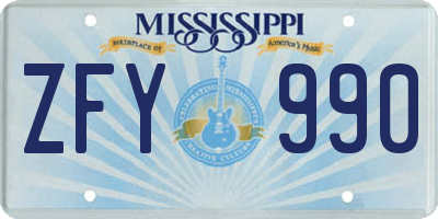 MS license plate ZFY990