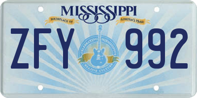 MS license plate ZFY992