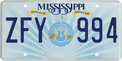 MS license plate ZFY994
