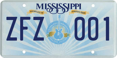 MS license plate ZFZ001