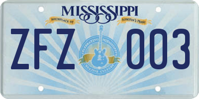 MS license plate ZFZ003