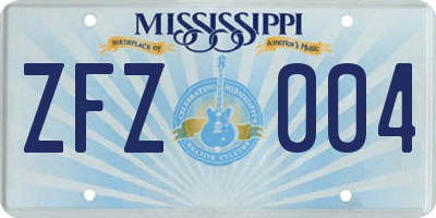 MS license plate ZFZ004