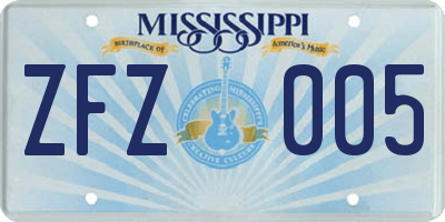 MS license plate ZFZ005
