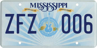 MS license plate ZFZ006