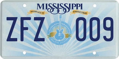 MS license plate ZFZ009