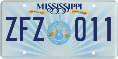 MS license plate ZFZ011