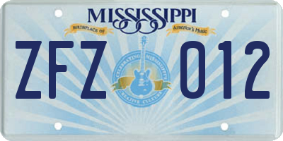 MS license plate ZFZ012
