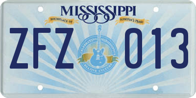 MS license plate ZFZ013