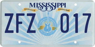 MS license plate ZFZ017