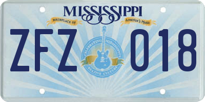 MS license plate ZFZ018