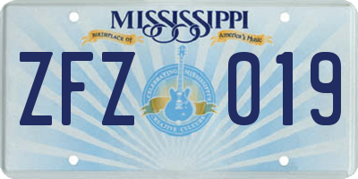 MS license plate ZFZ019