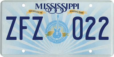 MS license plate ZFZ022