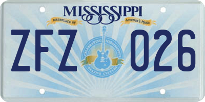 MS license plate ZFZ026