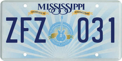 MS license plate ZFZ031