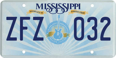 MS license plate ZFZ032