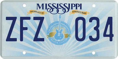 MS license plate ZFZ034