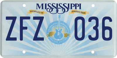 MS license plate ZFZ036