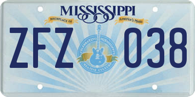 MS license plate ZFZ038